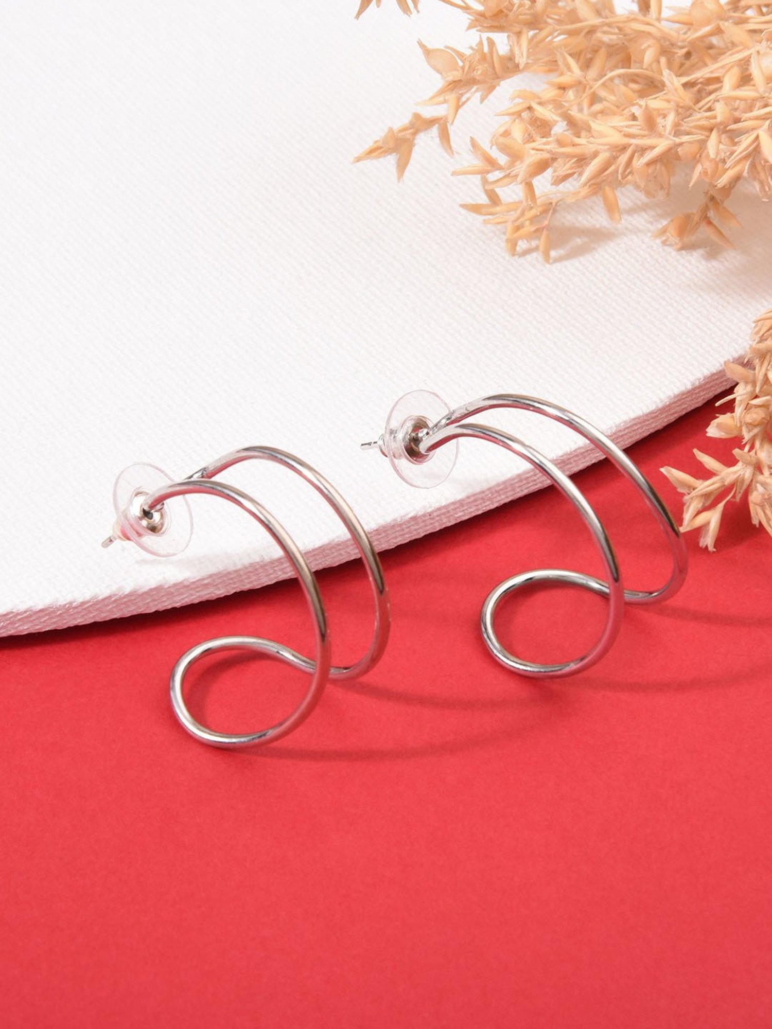 ToniQ Stylish Silver Plated Double Strand Hoop Earrings for Women