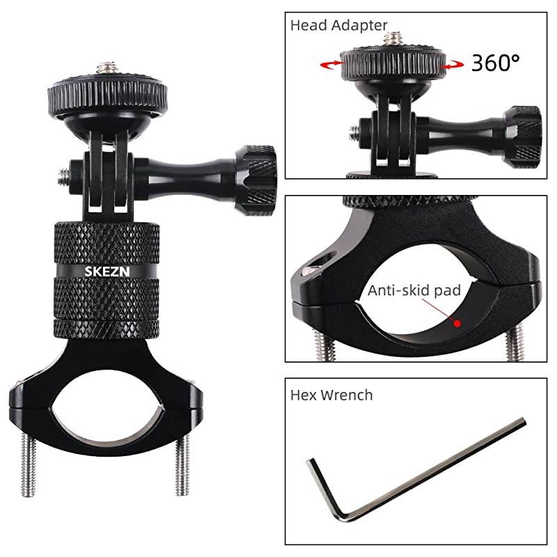 Bike Bicycle Handlebar Mount for GoPro, 360 Degree Rotation Aluminium Bicycle Rack Adjuster Compatible with Action Camera Hero 9/8/7/6/ 5/4/ 3+/ 3/2/ 1,Xiaoyi, Garmin, CASIO, Black