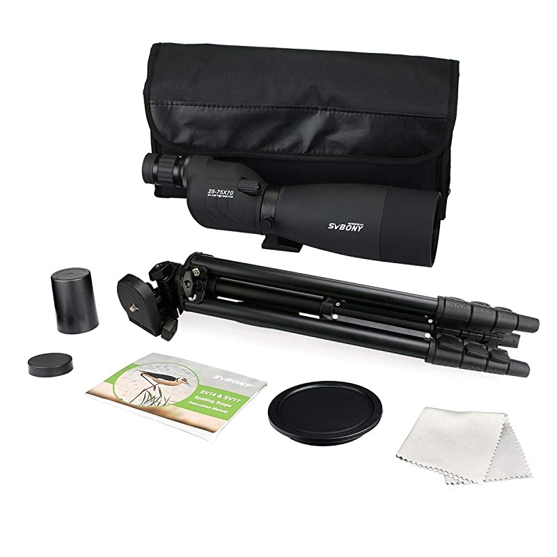SV17 Spotting Scope Straight Waterproof 25-75x70mm Zoom Telescope Bak4 for Bird Watching Target Shooting Archery Range with Soft Case