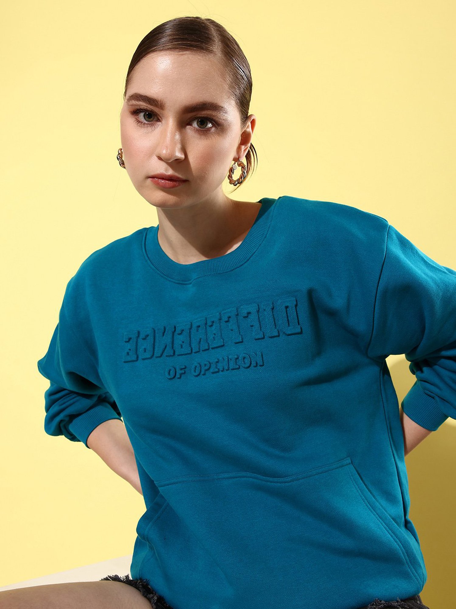 Difference of Opinion Teal Fleece Graphic Print Oversized Sweatshirt