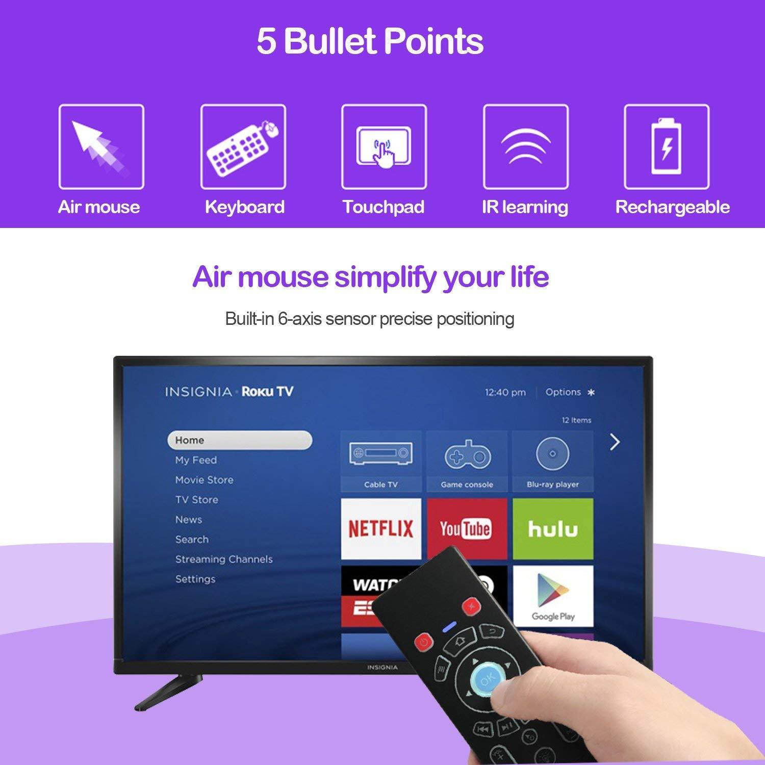 Mini Wireless Keyboard/Air Remote Control/Mouse / Touchpad with Colorful Backlit, 2.4GHz Connection, Best for Android TV Box, HTPC, IPTV, PC, Raspberry pi 3,Pad and More Devices.