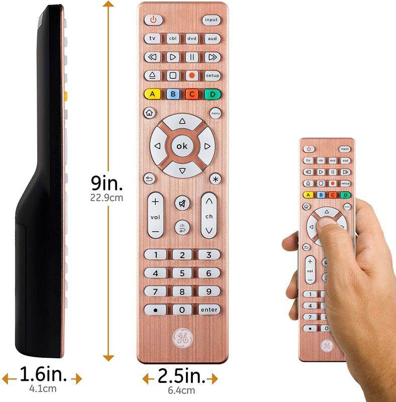 GE Backlit Universal Remote Control for Samsung, Vizio, LG, Sony, Sharp, Roku, Apple TV, TCL, Panasonic, Smart TV, Streaming Players, Blu-Ray, DVD, Simple Setup, 4-Device, Rose, 48846