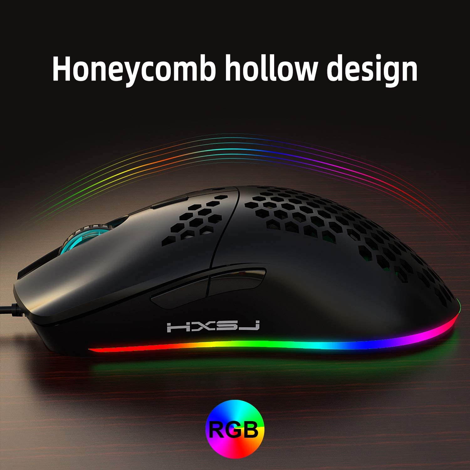 Attoe USB Gaming Mouse, Honeycomb Lightweight Gaming Mouse with Backlight, up to 6400 DPI, Wired PC Gaming Mouse for Mac Laptop Computer