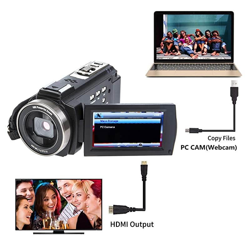 Camcorder Video Camera  WiFi HD 1080P 24MP 16X Powerful Digital Zoom Camera with Microphone and Wide Angle Lens Remote Control Lens Hood Infrared Night Vision YouTube Vlogging Camera Recorder