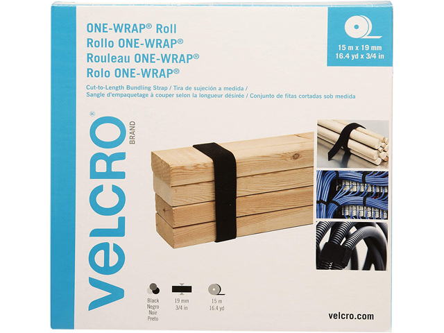 Velcro VEL-30640-GLO ONE-WRAP Cut-To-Fit Standard-Ties, 0.75" x 49 ft, Black