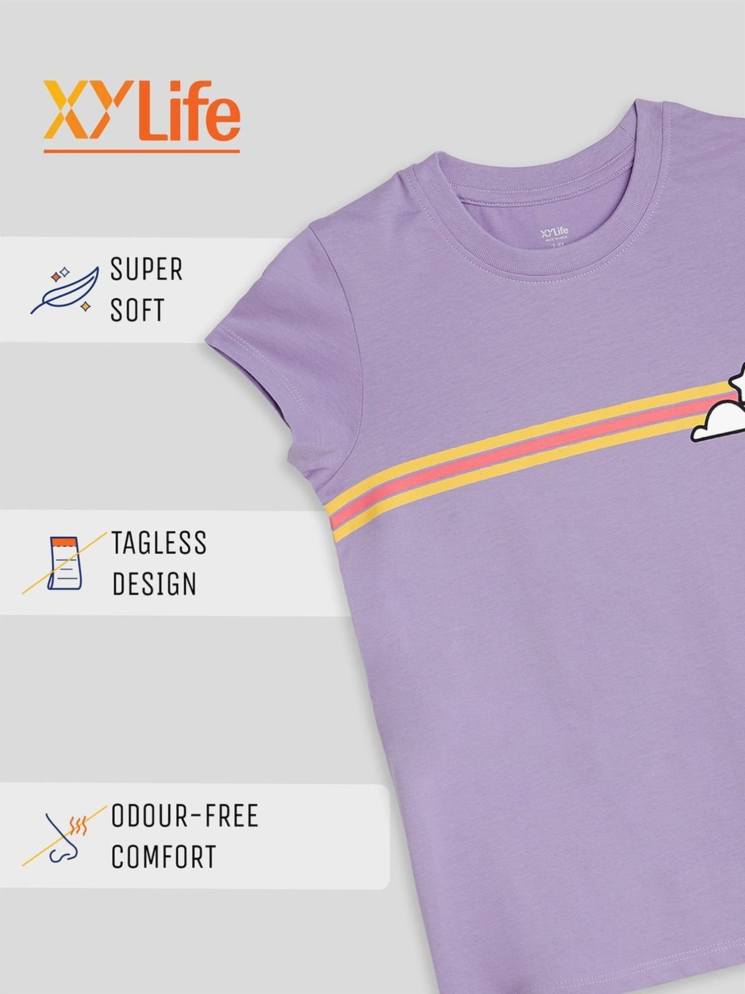 XY Life Kids Purple Cotton Printed T-Shirt (Pack of 2)