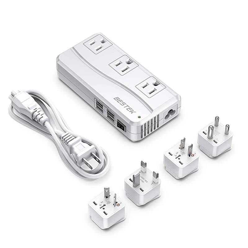 Universal Travel Adapter 220V to 110V Voltage Converter with 6A 4Port USB Charging and UKinAUUS Worldwide Plug Adapter White