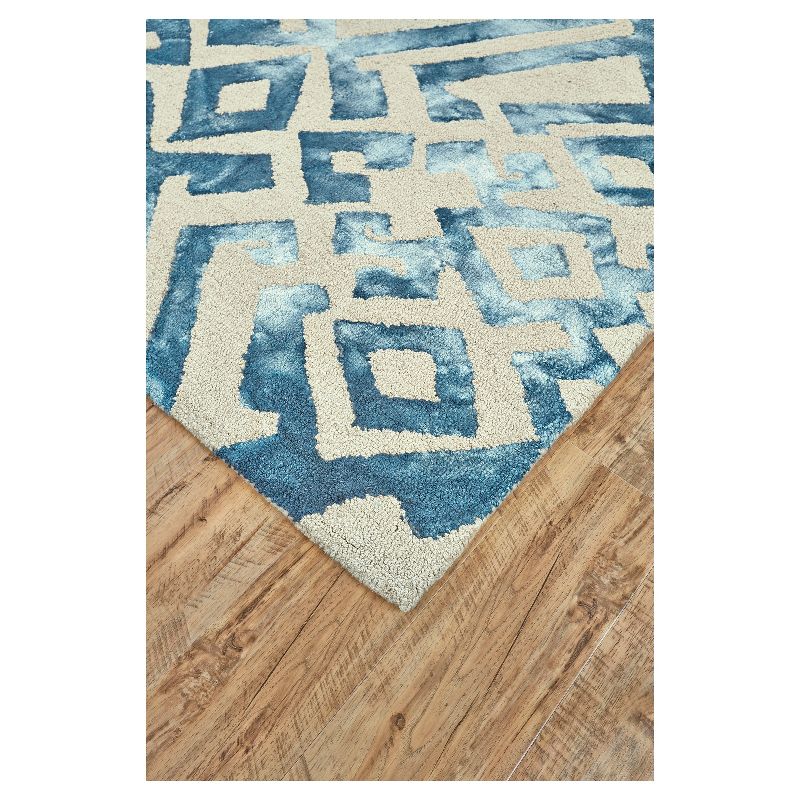 Midnight Blue Geometric Hooked Area Rug - (5'X8') - Weave & Wander
