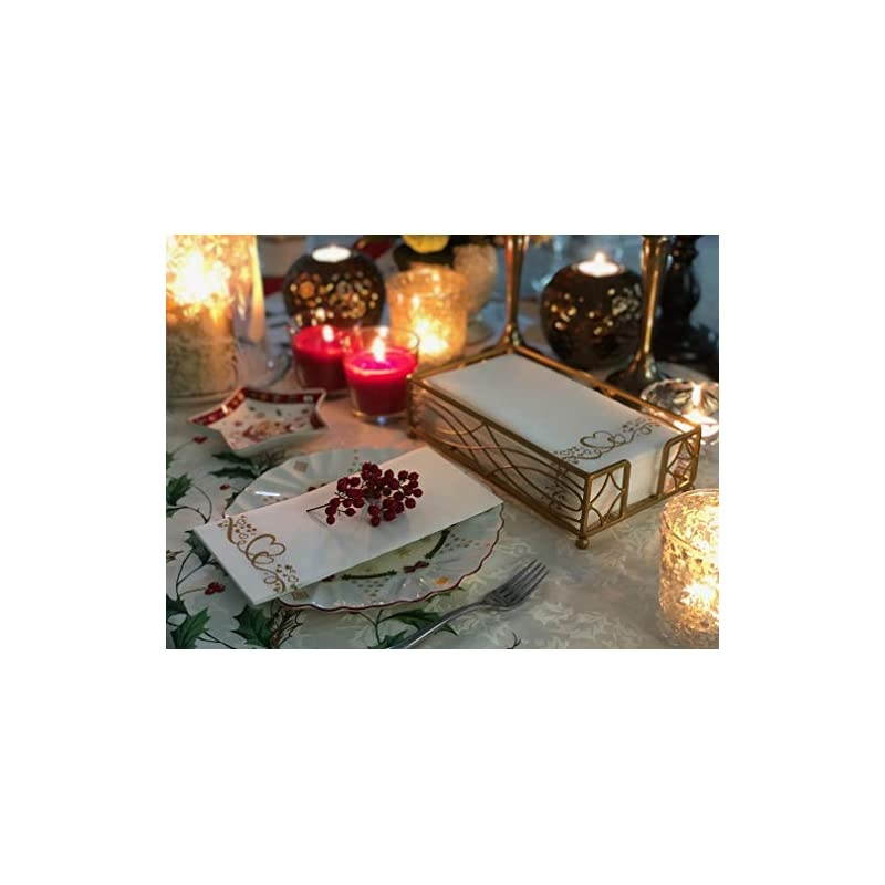 Gold Elegant Sturdy Guest Napkin Holder | Disposable Paper Hand Towel Storage Tray Caddy | Premium Quality | Bathroom Kitchen Dining Table Wedding Party Hotel Office decor | Indoor Outdoor