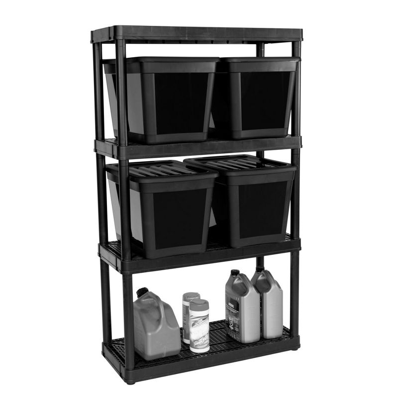 Gracious Living Garage Organization Utility 4 Bin Storage Shelving Kit, Black