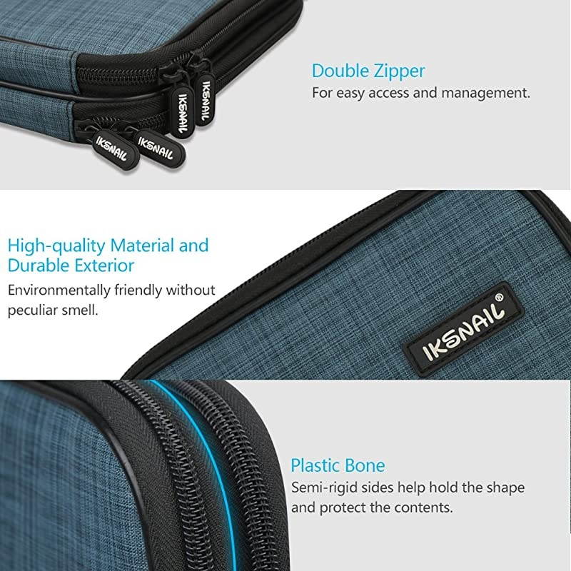 Electronic Organizer, Three Layer Cable Organizer Bag, Travel Gadget Storage Case for USB Cable, Hard Drive, Power Bank, Digital Camera, iPad Mini/Tablet or E-Book (up to 7.9'') Black