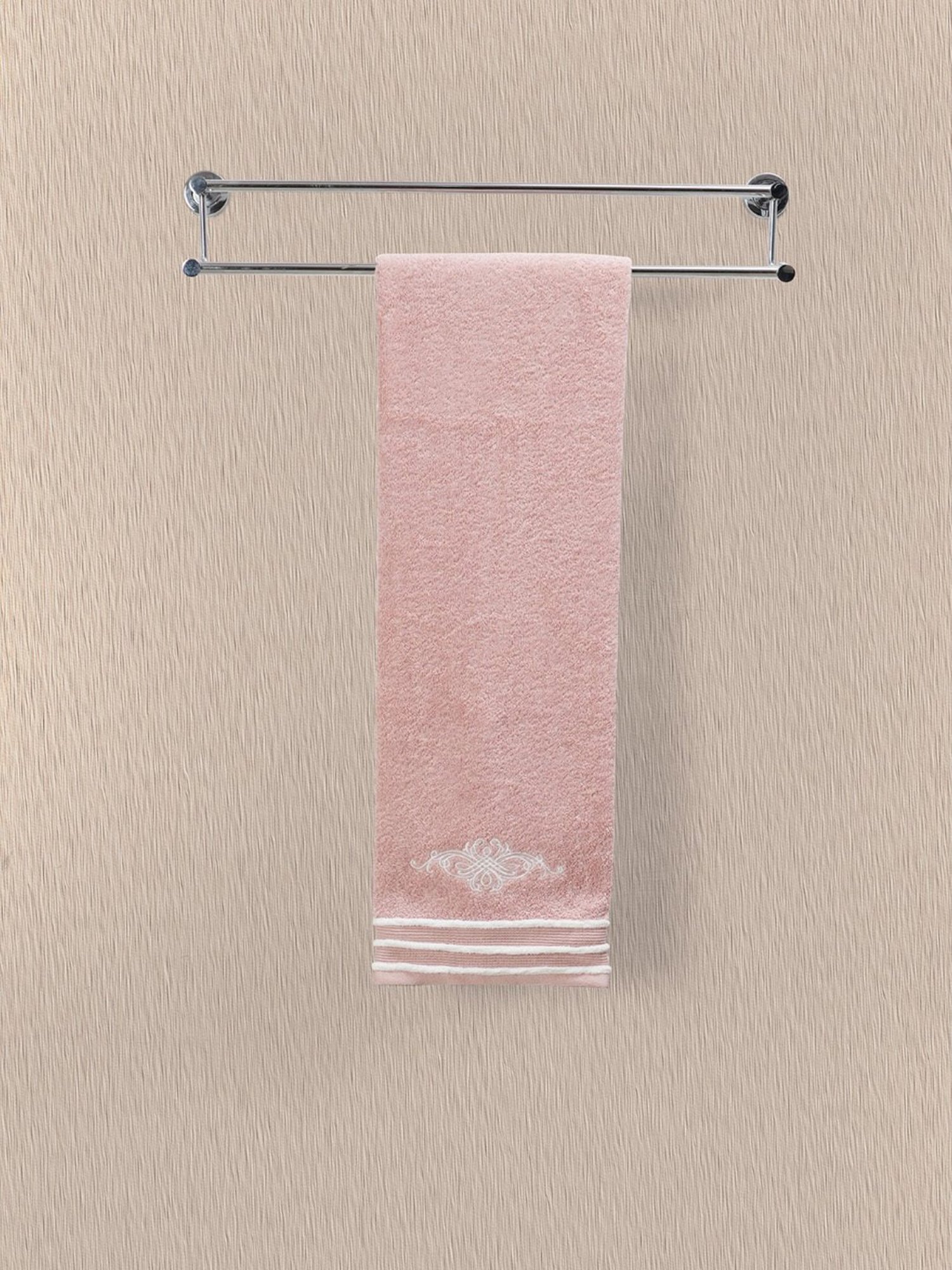 Maspar Vintage Tranquil Essence Cross Wise Embroidery Peach Cotton Bath Towel Bath Towel