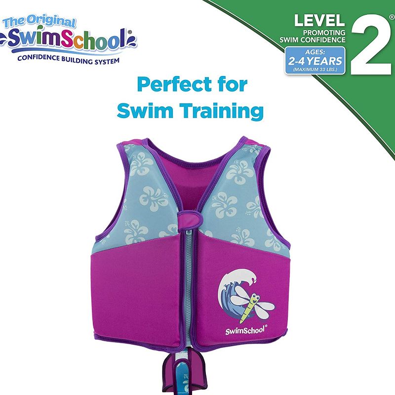 SwimSchool Flex Form Swim Trainer Vest Life Jacket for Ages 2 to 4, Up to 33 Pounds, for Pools and Beach, Pink