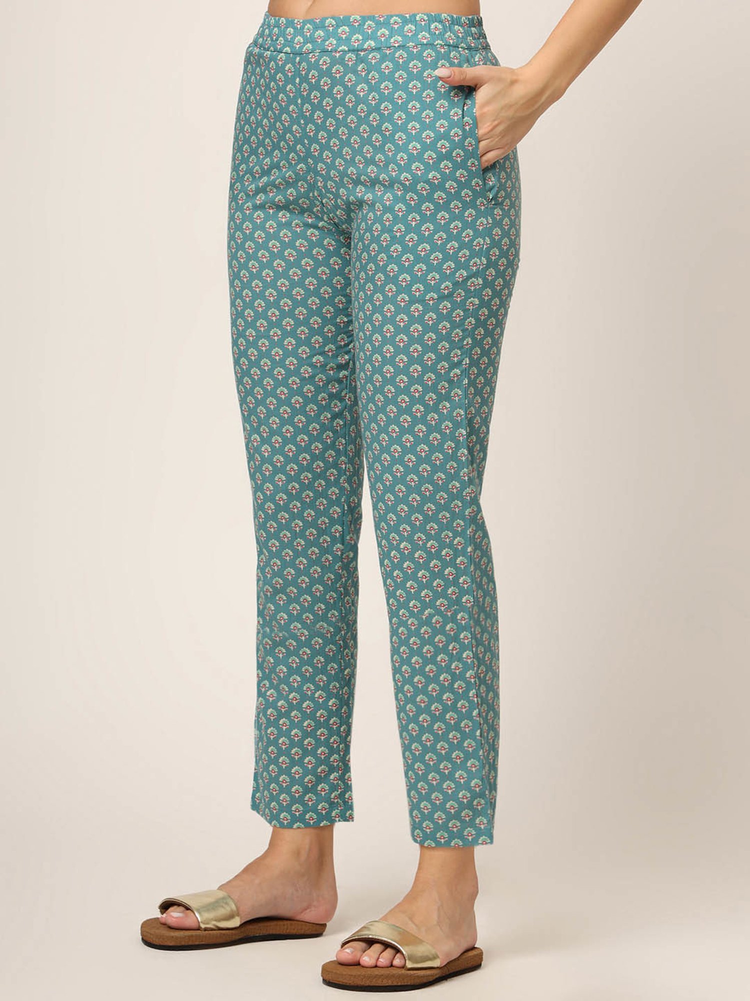 Divena Green Printed Top With Pyjamas