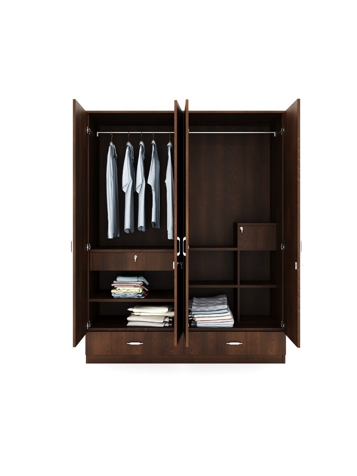 Nilkamal Mozart Walnut Engineered Wood 4 Door Wardrobe