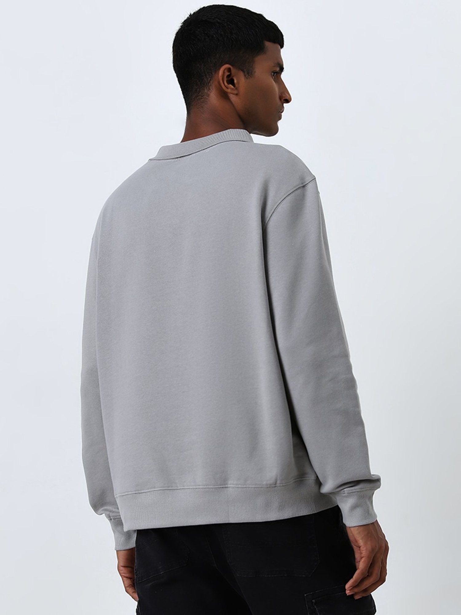 Nuon by Westside Grey Text Printed Relaxed-Fit Cotton Sweatshirt