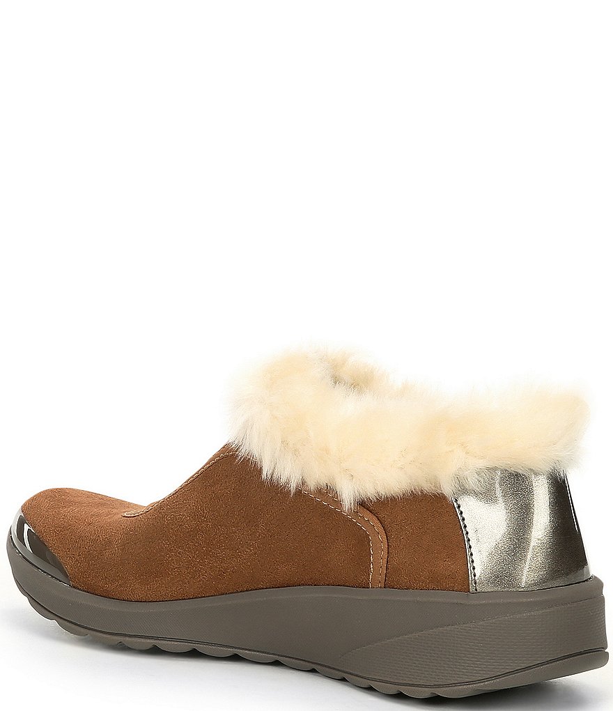 Bzees Golden Zip Front Faux Fur Lined Washable Wedge Booties