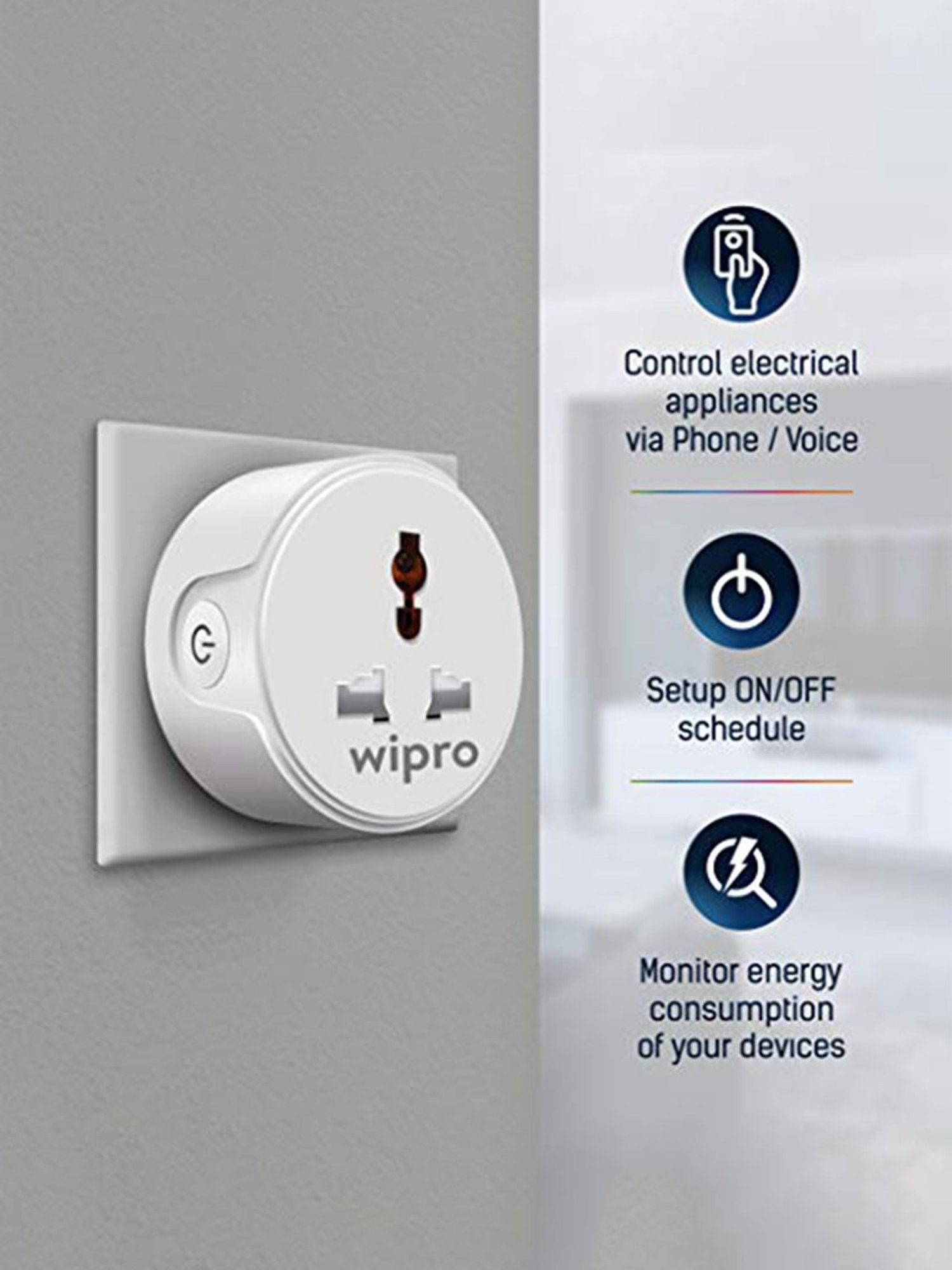 Wipro 10A Smart Plug Compatible with Alexa and Google Assistant - Pack of 2 (White)