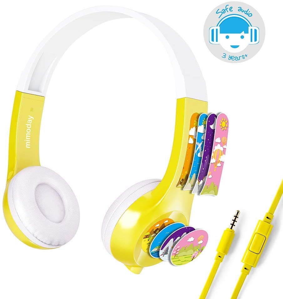 Mimoday Kids Headphones (Upgraded) with 85dB Volume Limited Hearing Protection Durable, Comfortable & in Line Mic, Kids Friendly Safe Food Grade Material, Great for School| for iPad, Fire, All Tablets