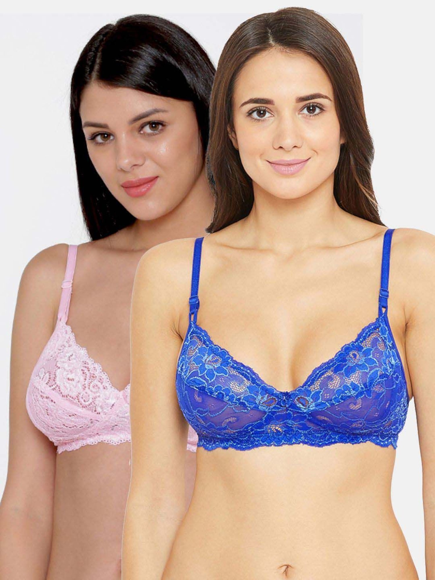 N-Gal Blue & Pink Lace Work Everyday Bras - Pack Of 2
