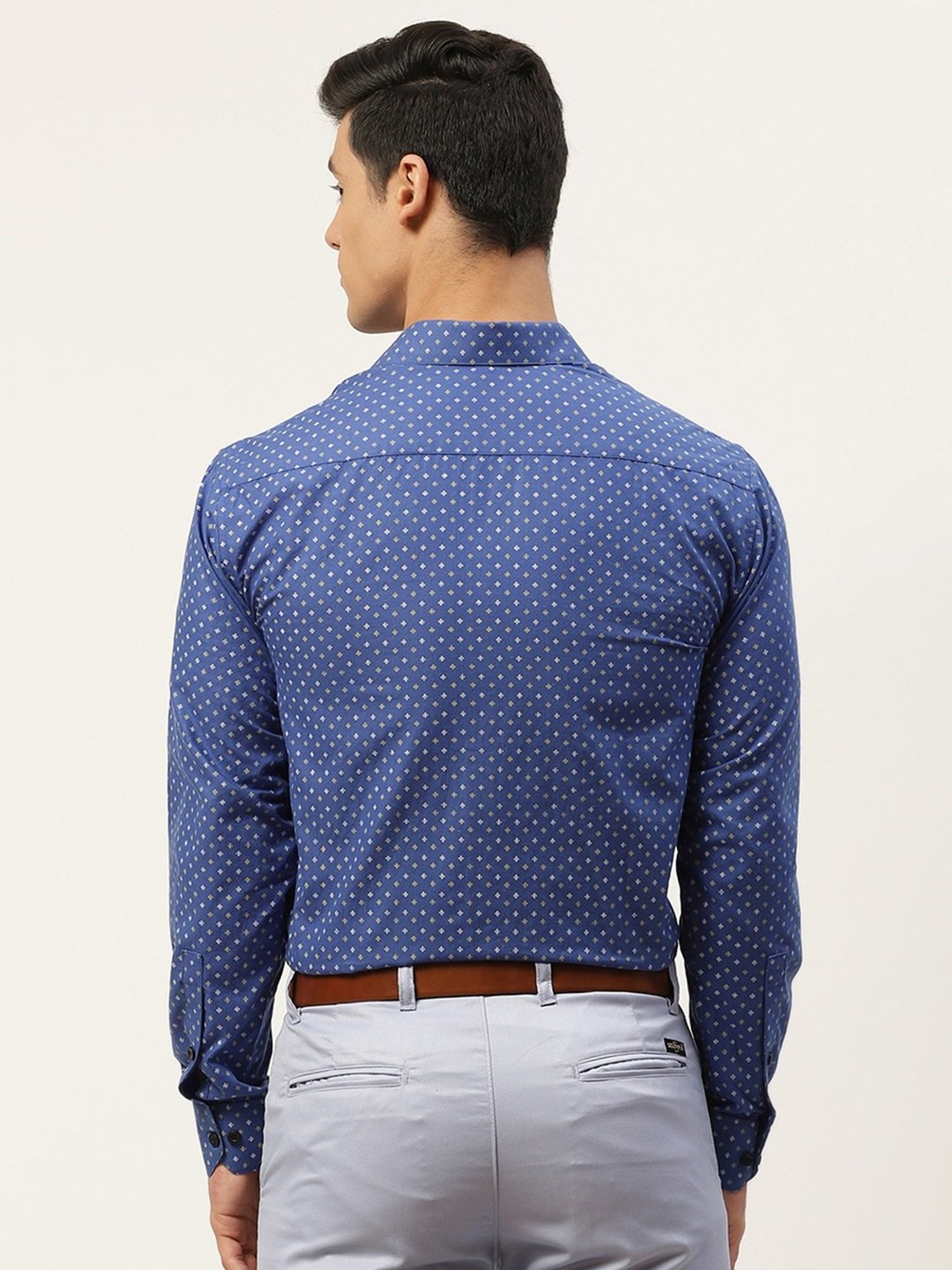 Sojanya Blue Cotton Regular Fit Printed Shirt