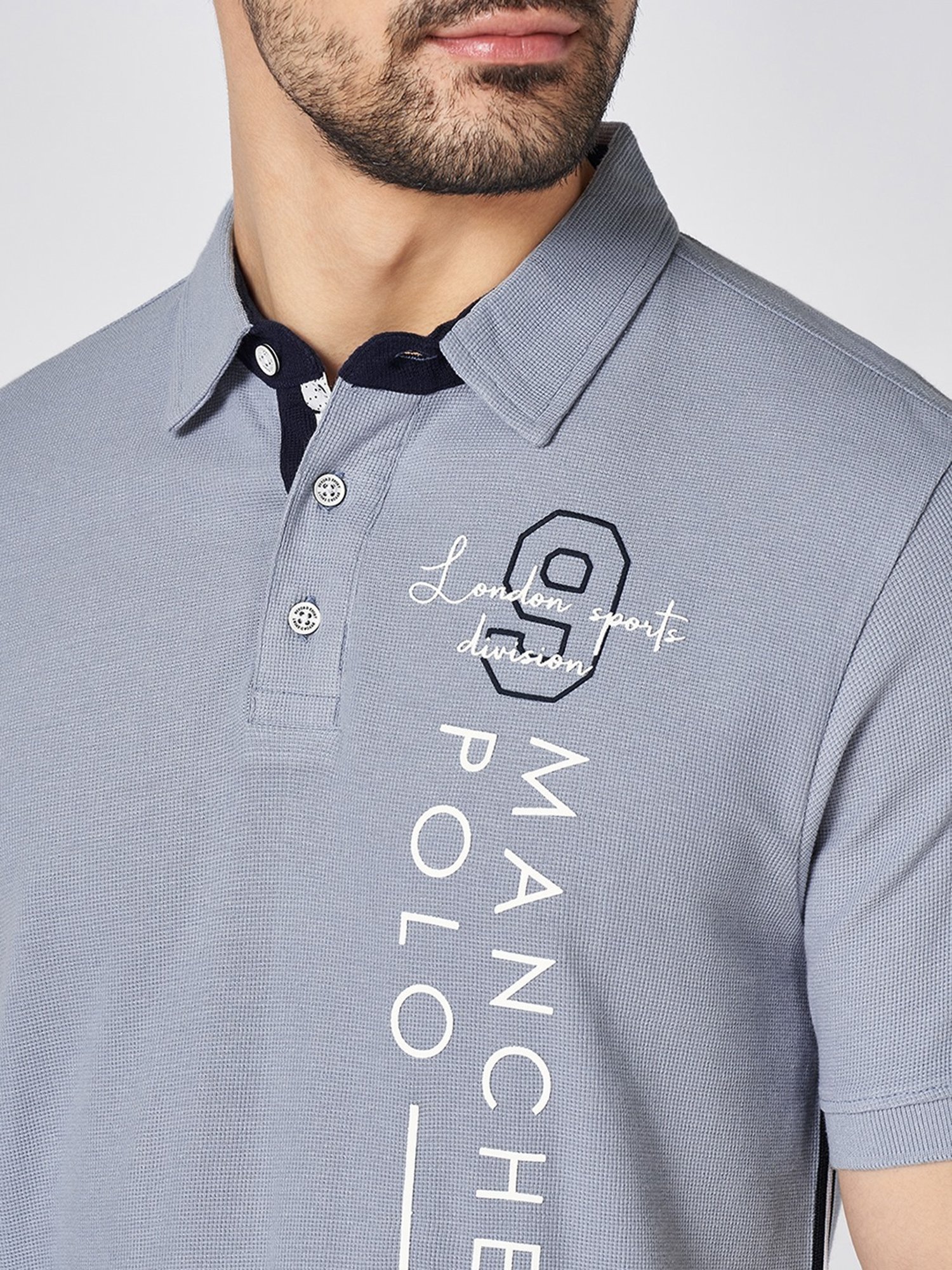 Byford by Pantaloons Crystal Blue Cotton Slim Fit Solid Polo T-Shirt