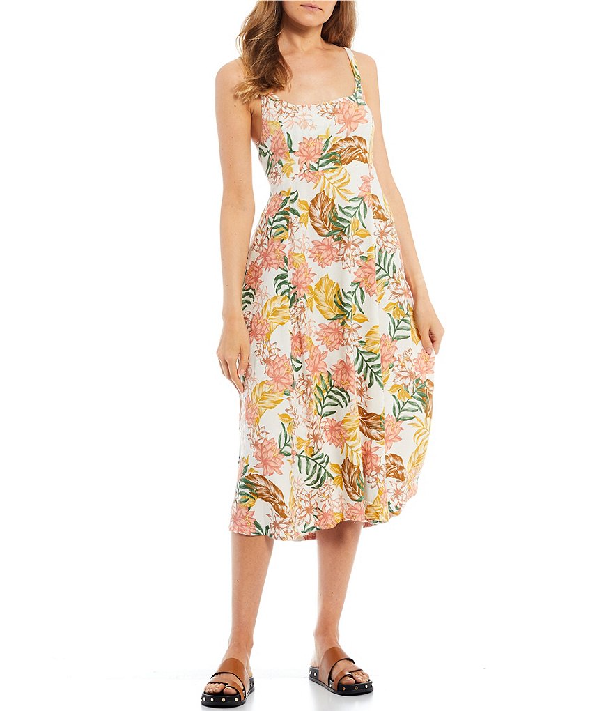 Rip Curl Spaghetti Strap La Bonita Striped Side-Slit Midi Dress