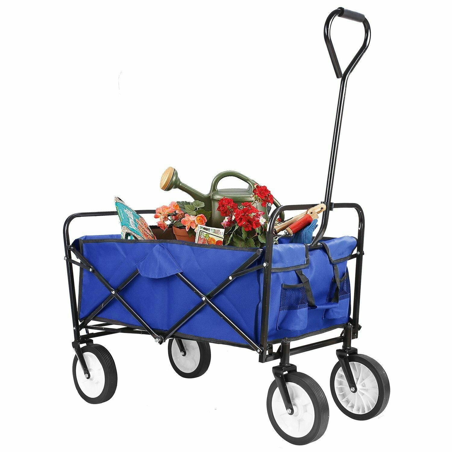 Collapsible Wagon Utility Outdoor Garden Cart Camping Shopping Trolley Cart Blue