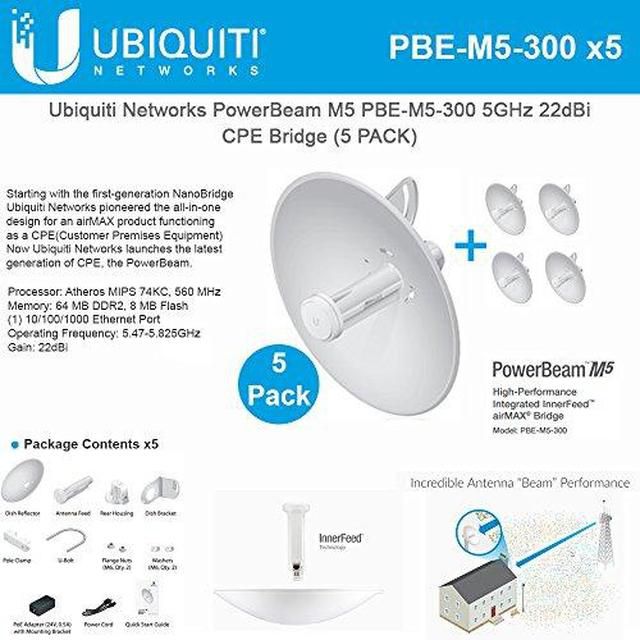 Ubiquiti PBE-M5-300 (5-Pack) PowerBeam M5 22dBi AIRMAX Bridge 300mm Outdoor 5GHz