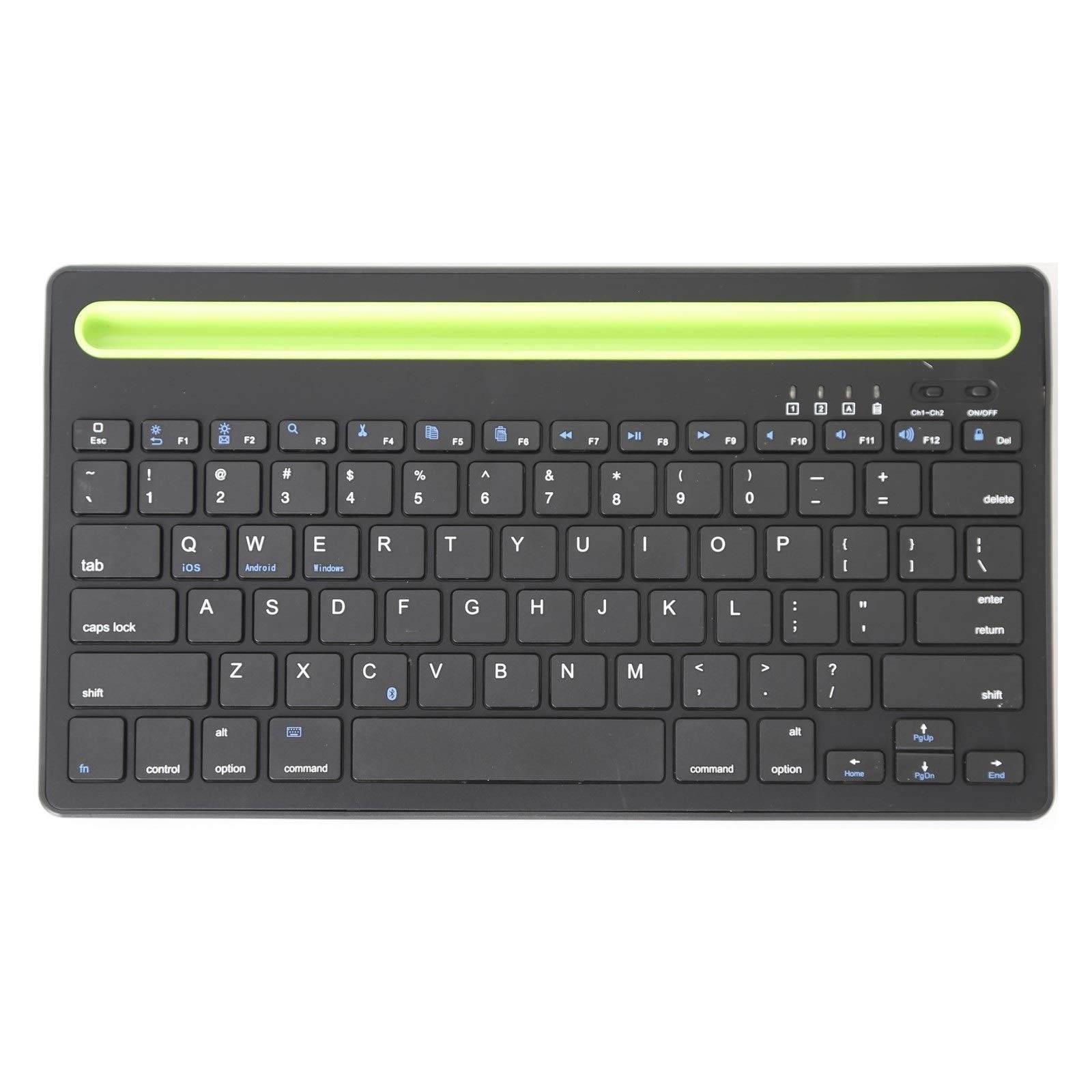 Rechargeable Bluetooth Mini Keyboard with Phone Holder Wireless Multimedia Dual Channel Keyboard for Tablet/Laptop/Phone,Compatible with iOS/Windows/Android (Black Dual Channel)