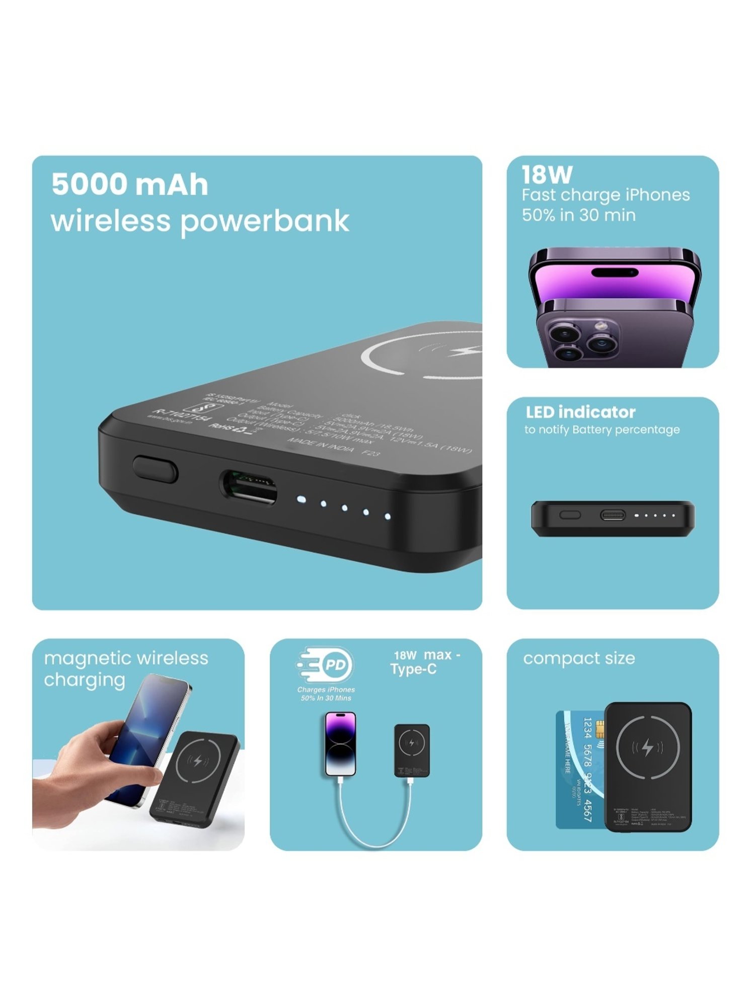 Stuffcool Click 5000mAh Magnetic Wireless Powerbank with 18W PD Type C Port (Matte Black)
