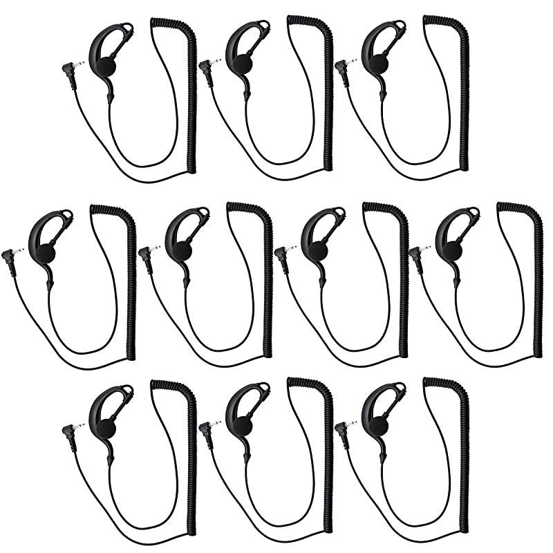 G Shape Earhook 25mm Listen Only Earpiece Headset Earphone Compatible for Baofeng Kenwood Motorola Puxing Two Way RadioTransceivers and Radio Speaker Mics Jacks 10 Pack