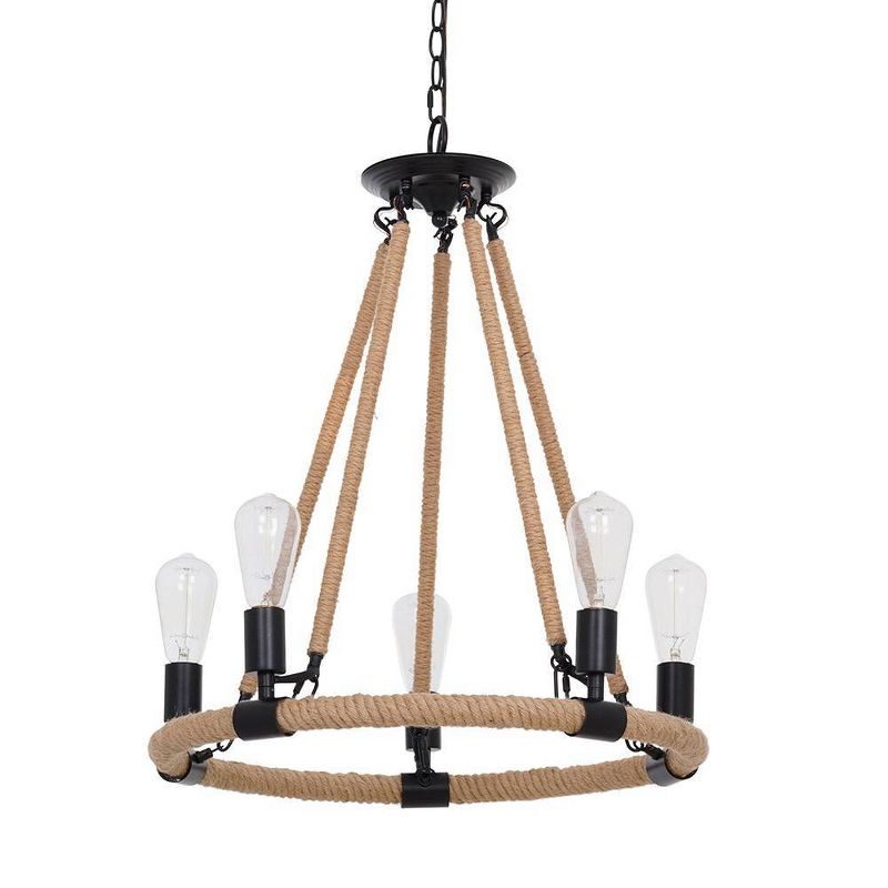 27.5" Five Light Chandelier with Rope Accent Matte Black - Cresswell Lighting