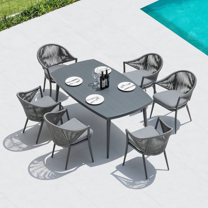 7pc Outdoor Aluminum Rope Dining Set Gray - Nuu Garden