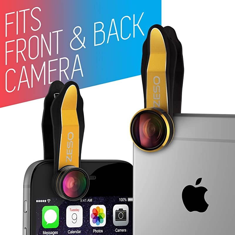 Cell Phone Camera Lens 3 in 1 Kit by  Professional Fisheye Macro Wide Angle Lenses | for iPhone Samsung Galaxy Android iPads Tablets | Universal Clip Hard Case Gold