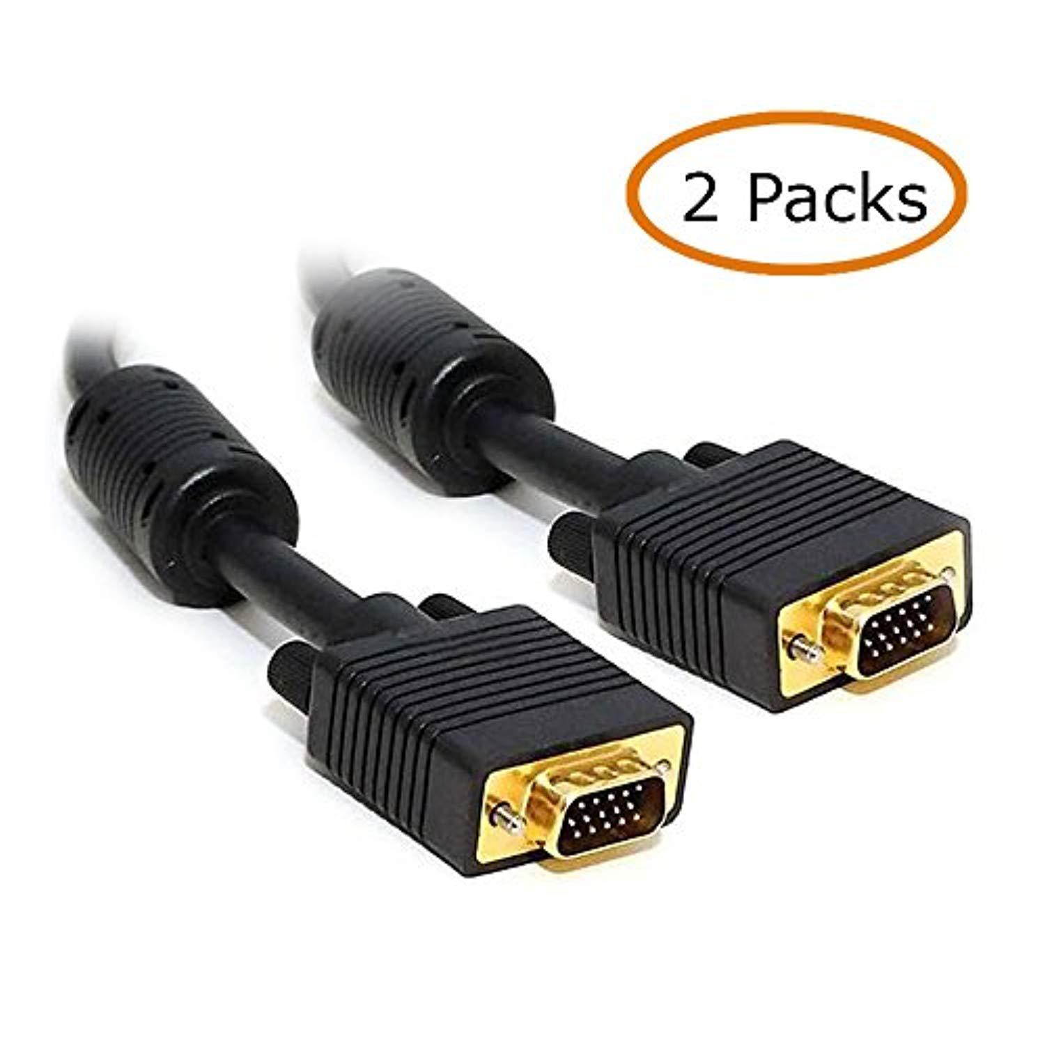 acl 75 feet premium gold plated vga male to male cable, coaxial construction, double shielded with ferrites, 2 pack