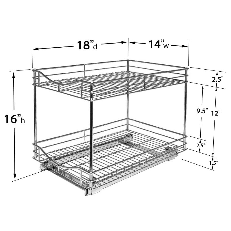 Lynk Professional 14" x 18" Slide Out Double Shelf - Pull Out Two Tier Sliding Under Cabinet Organizer