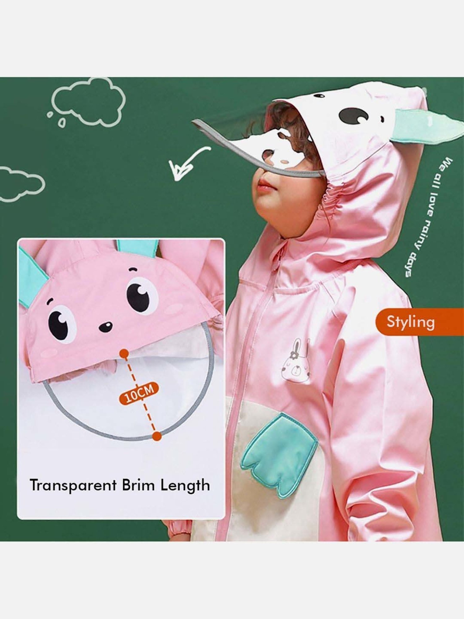 Little Surprise Box Kids Pink Printed Full Sleeves Raincoat