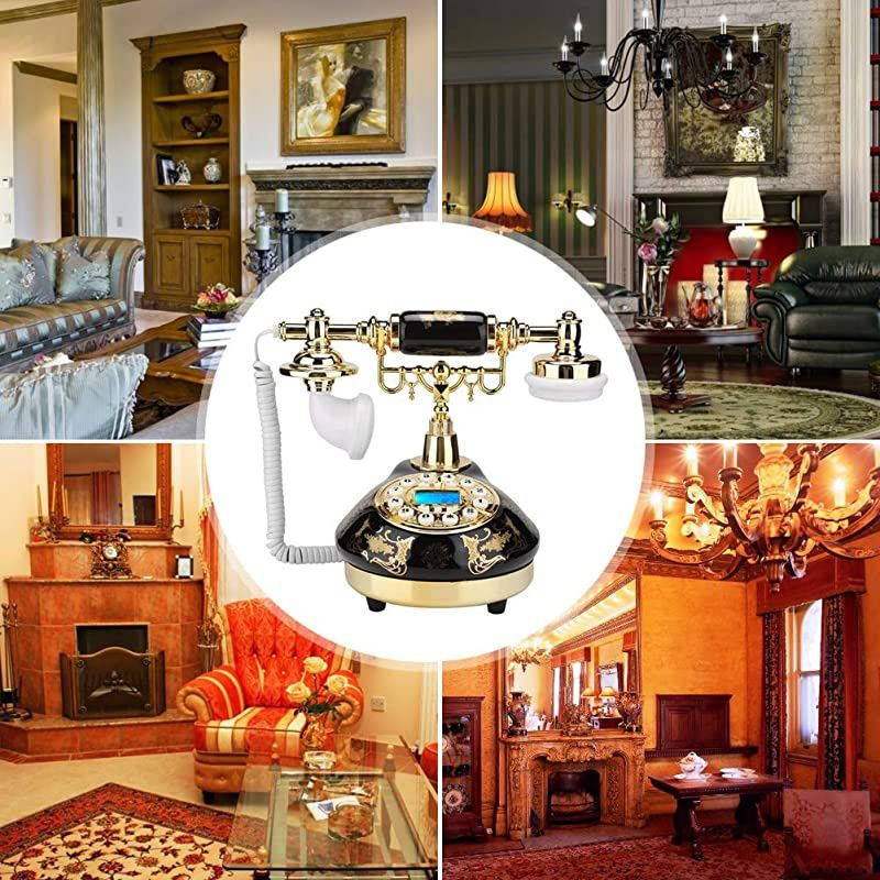 Vintage Decor Telephone,Ceramic Black Gold Flower Pattern Antique Telephone Home Decor Desk Phone,Support FSK and DTMF Caller ID, Automatic Detection Function