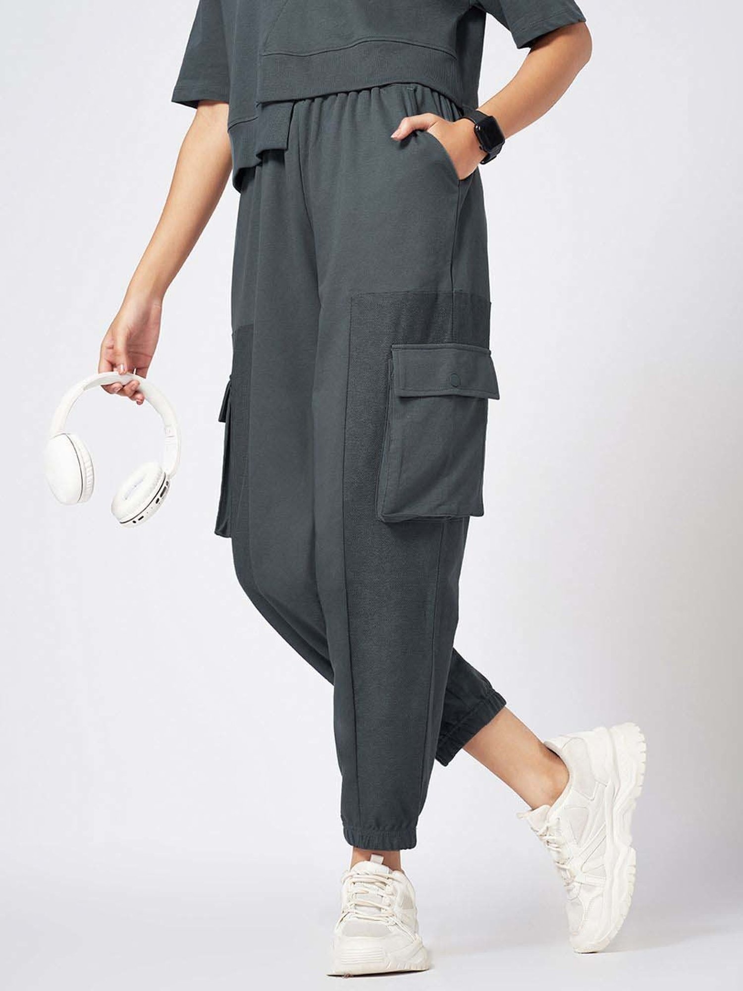 Ajile by Pantaloons Grey Cotton Plain Joggers