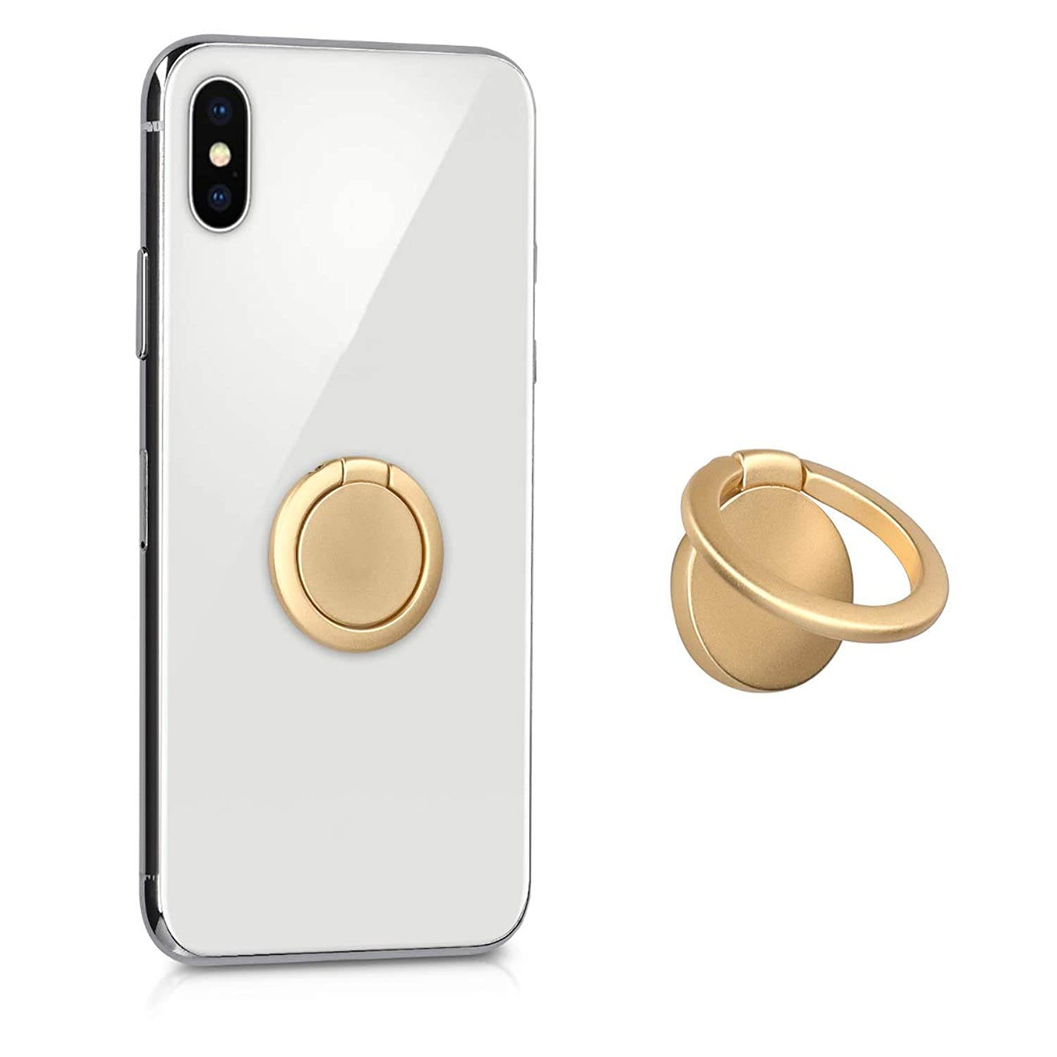 kwmobile Phone Ring Holder Stand - Gold Finger Grip and Kickstand for Cases and Back of Phones - Self-Adhesive Stick-On Mount - Round Design