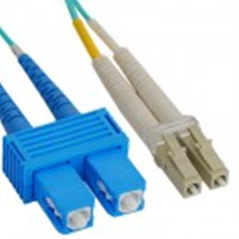LC-SC Fiber Optic Patch Cord, Duplex, 10 Gb Multimode (OM3), Aqua, 7 Meters