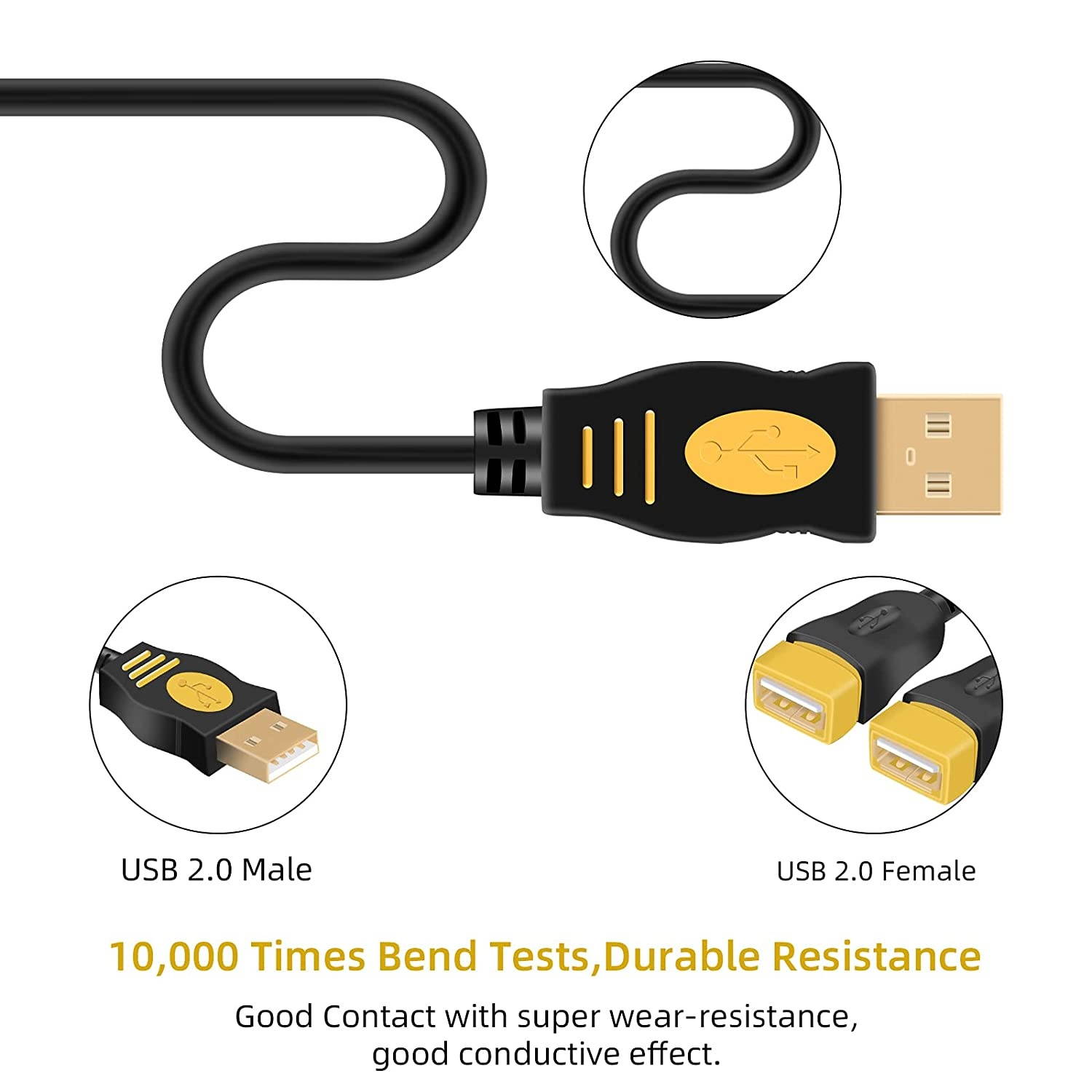 USB SplittersFAOTUR USB Splitter Y Cable 1 Male to 2 Female Hub Power Cord Extension Adapter for MacBook Laptop Mice Keyboards Cameras Phone Charging USB Flash Drives and More