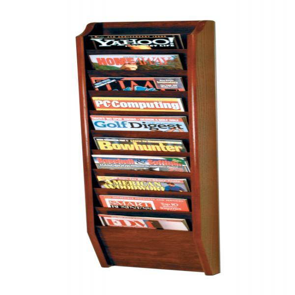 Wooden Mallet Cascade 10 Pocket Magazine Holder Display Rack Mahogany