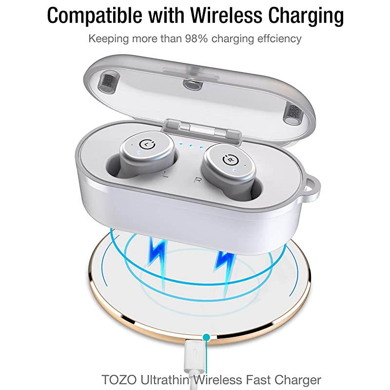T10 Bluetooth 50 Wireless Earbuds with Wireless Charging Case IPX8 Waterproof TWS Stereo Headphones inEar Builtin Mic Headset Premium Sound with Deep Bass for Sport White