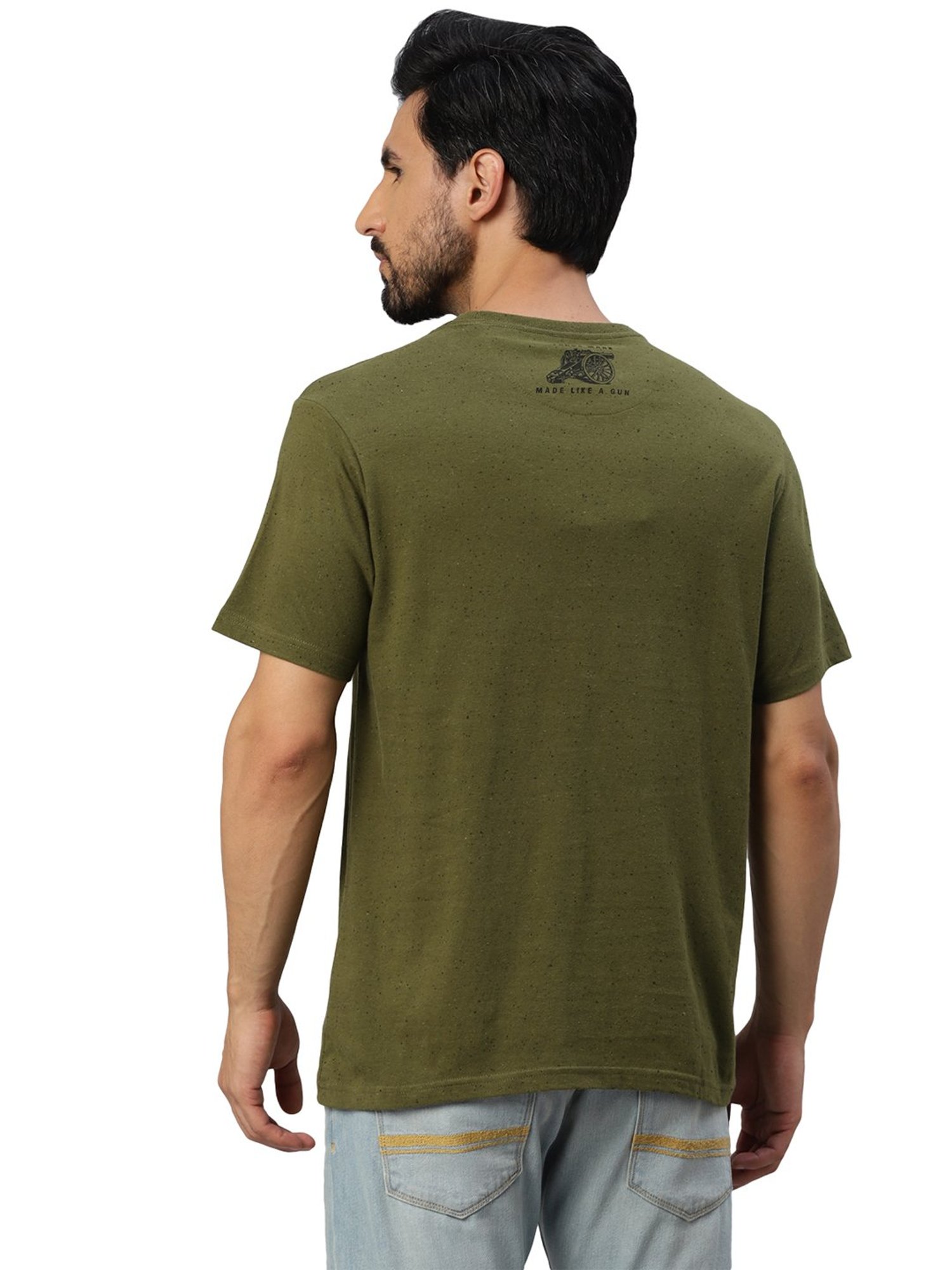 Royal Enfield Military Pride Olive Regular Fit Printed Crew T-Shirt