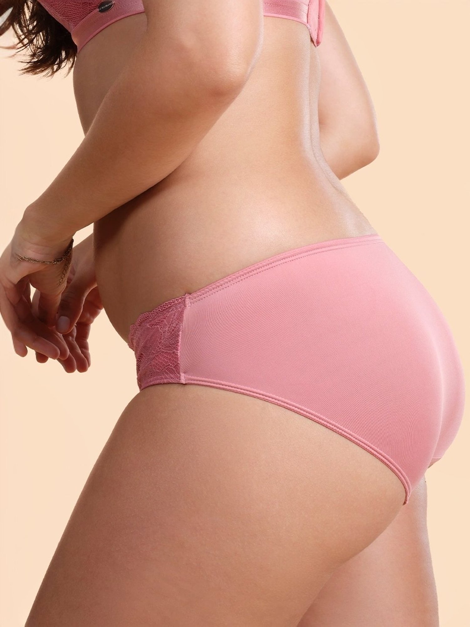 Enamor Dusty Pink Lace Work Hipster Panty