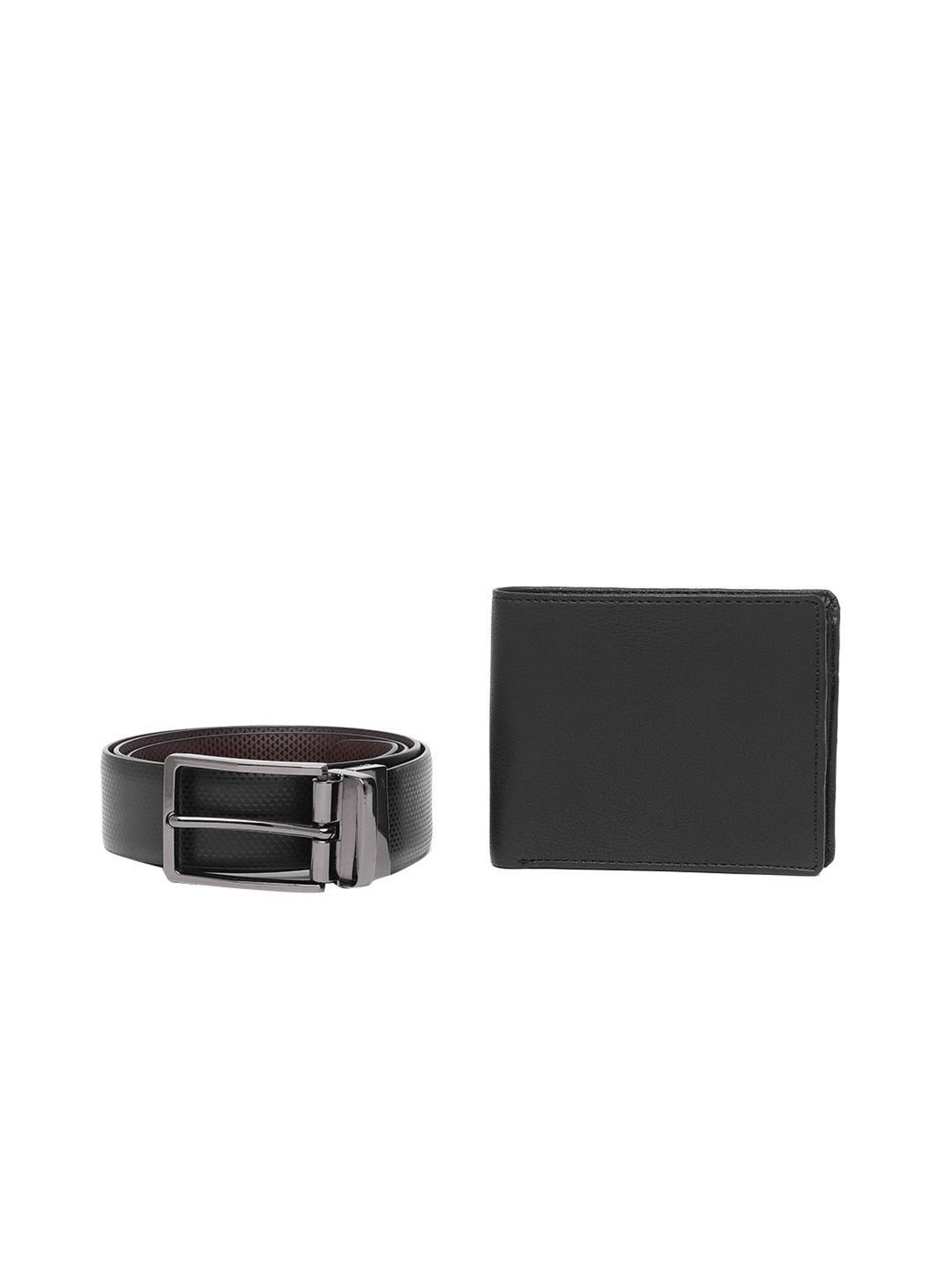 Crusset Black Formal Belt & Bi-Fold Wallet Combo Set for Men