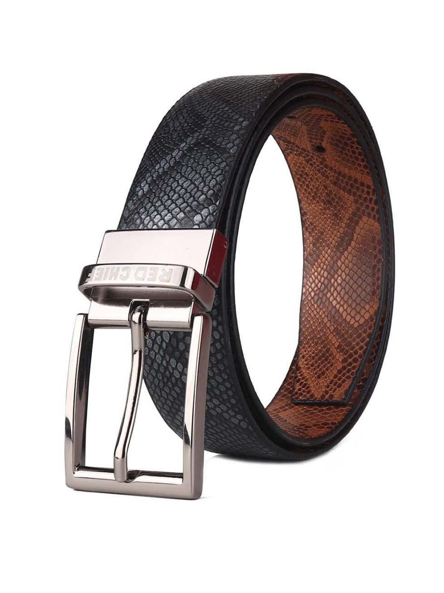 Red Chief Black Leather Reversible Belt for Men