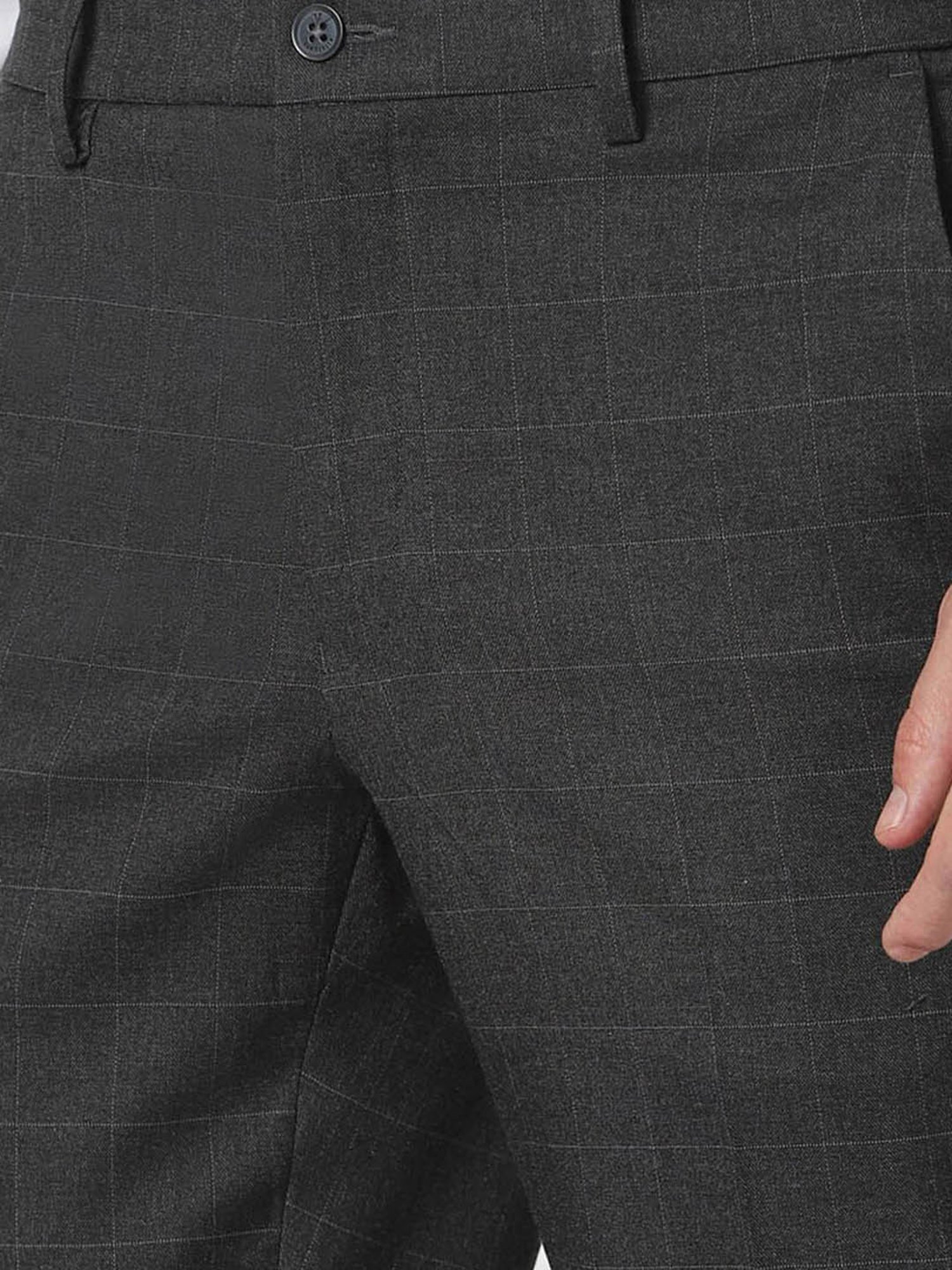 Van Heusen Mid Grey Slim Fit Checks Trousers